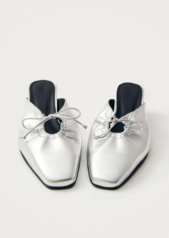 Amar Shimmer Silver Leather Mules Women ALOHAS Mules