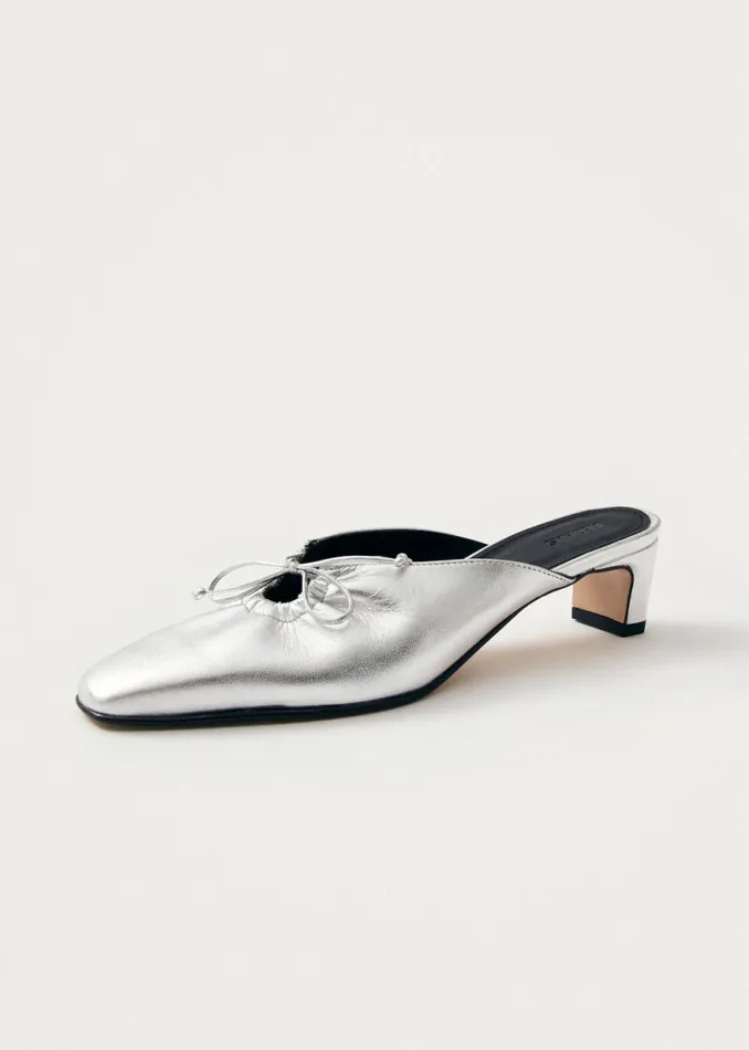 Amar Shimmer Silver Leather Mules Women ALOHAS Mules