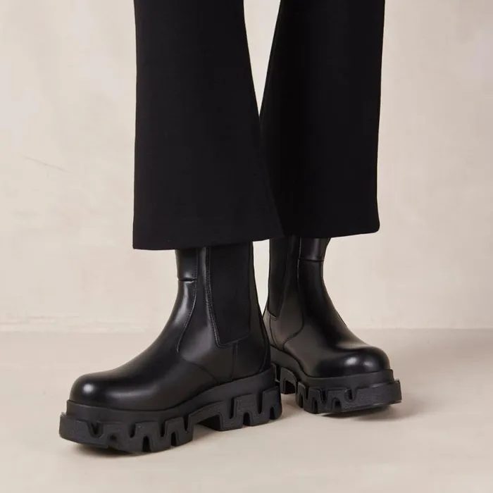 Anastasia Black Leather Ankle Boots Women ALOHAS Boots