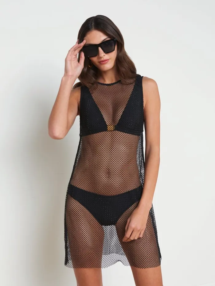 Angela Mesh CoverUp Dress Black Women L039Agence Swimwear Angela Mesh CoverUp Dress Black Women L039Agence Swimwear