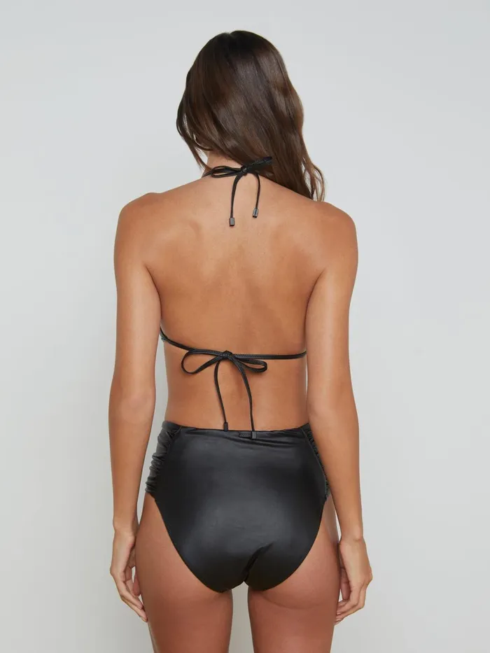 Annabelle Faux Leather Bikini Top Black Women L039Agence Swimwear
