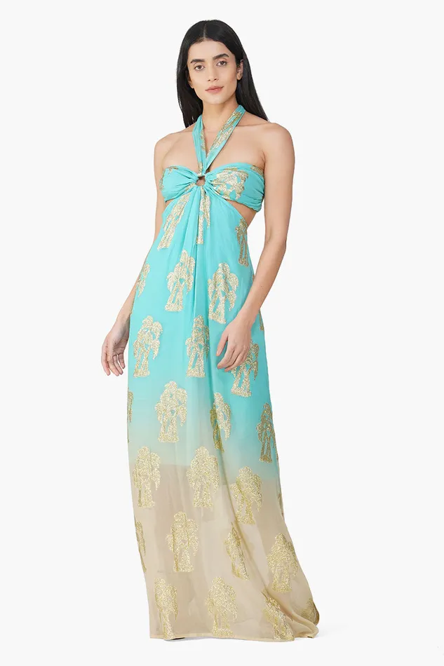 Aquatan Ombray Lurex Halter Dress