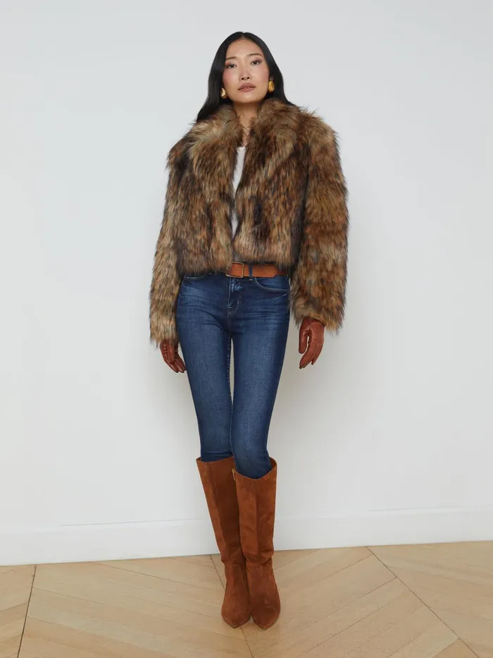 Aura Faux Fur Coat Tanblack Faux Fur Women L039Agence Outerwear Aura Faux Fur Coat Tanblack Faux Fur Women L039Agence Outerwear