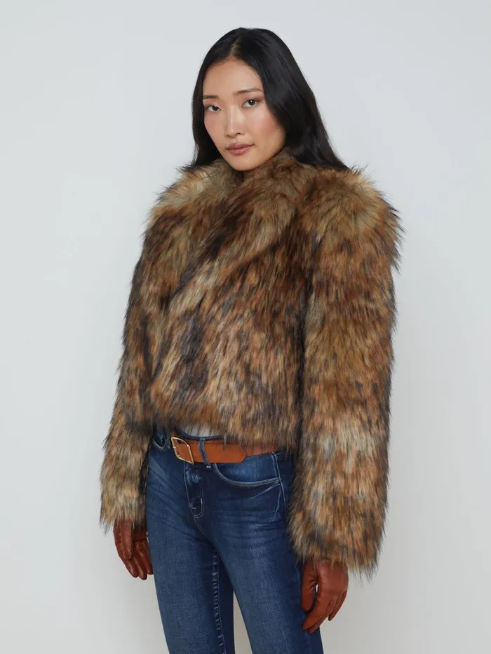 Aura Faux Fur Coat Tanblack Faux Fur Women L039Agence Outerwear Aura Faux Fur Coat Tanblack Faux Fur Women L039Agence Outerwear