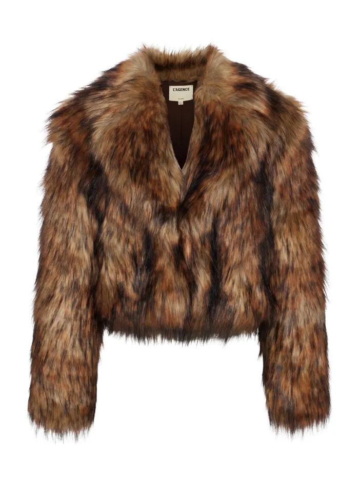 Aura Faux Fur Coat Tanblack Faux Fur Women L039Agence Outerwear Aura Faux Fur Coat Tanblack Faux Fur Women L039Agence Outerwear