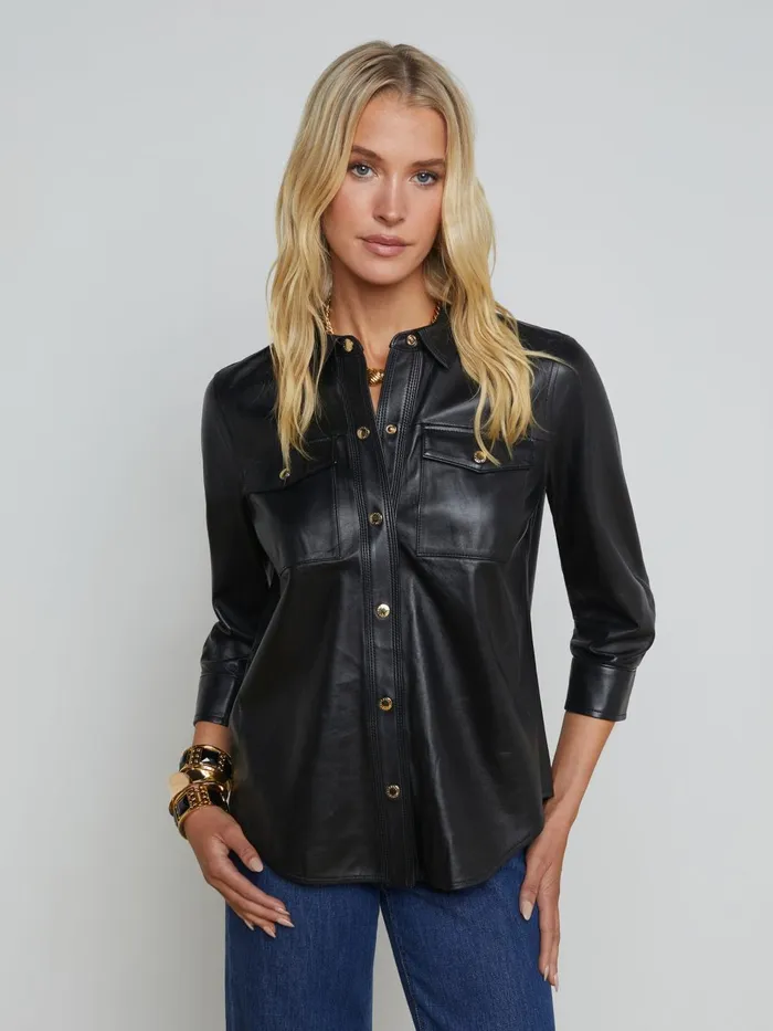 Avina Leather Shirt Black Women L039Agence Blouses and Tops