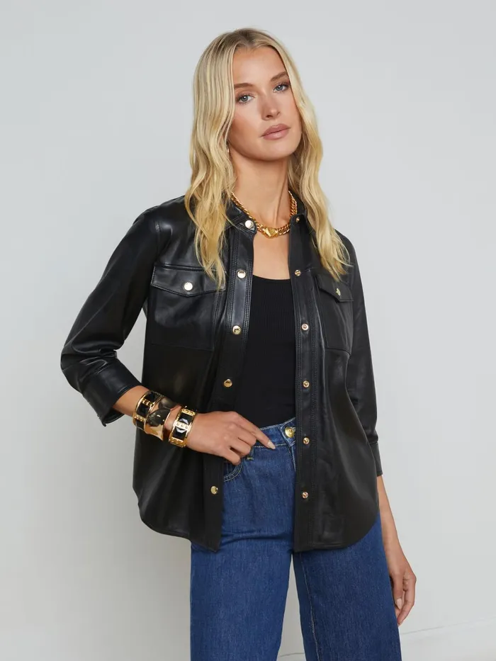 Avina Leather Shirt Black Women L039Agence Blouses and Tops Avina Leather Shirt Black Women L039Agence Blouses and Tops