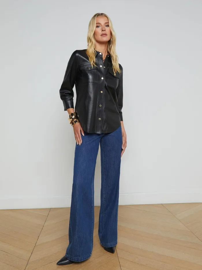 Avina Leather Shirt Black Women L039Agence Blouses and Tops Avina Leather Shirt Black Women L039Agence Blouses and Tops