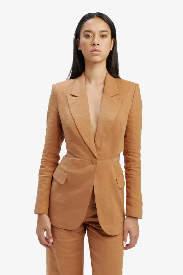 Bardot Blazers Women Domenica Linen Cut Out Blazer In Camel Camel Bardot Blazers Women Domenica Linen Cut Out Blazer In Camel Camel