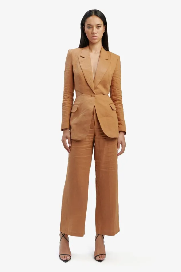 Bardot Blazers Women Domenica Linen Cut Out Blazer In Camel Camel Bardot Blazers Women Domenica Linen Cut Out Blazer In Camel Camel