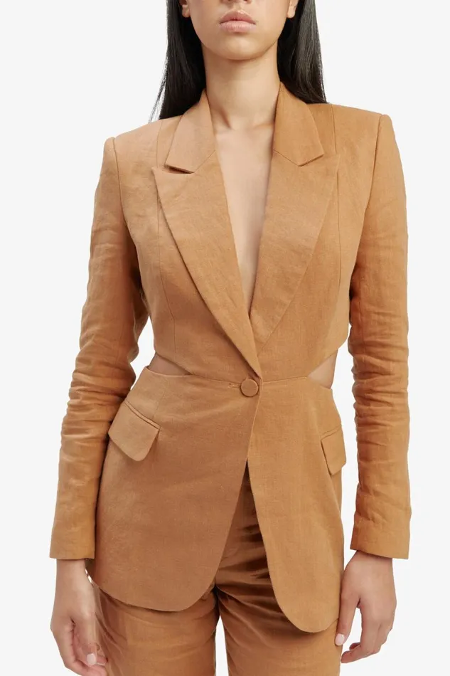 Bardot Blazers Women Domenica Linen Cut Out Blazer In Camel Camel Bardot Blazers Women Domenica Linen Cut Out Blazer In Camel Camel