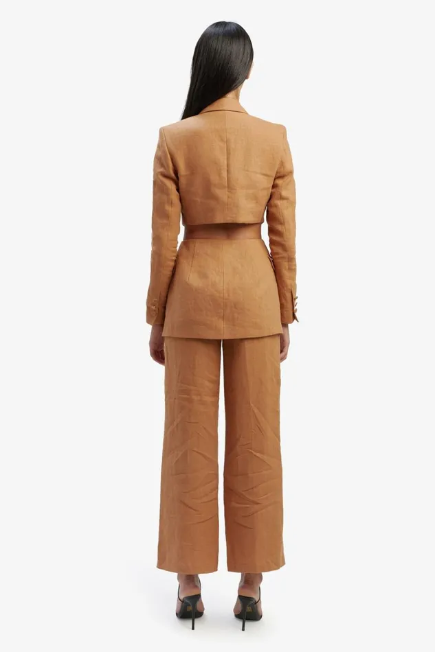 Bardot Blazers Women Domenica Linen Cut Out Blazer In Camel Camel Bardot Blazers Women Domenica Linen Cut Out Blazer In Camel Camel