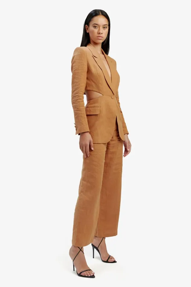 Bardot Blazers Women Domenica Linen Cut Out Blazer In Camel Camel Bardot Blazers Women Domenica Linen Cut Out Blazer In Camel Camel