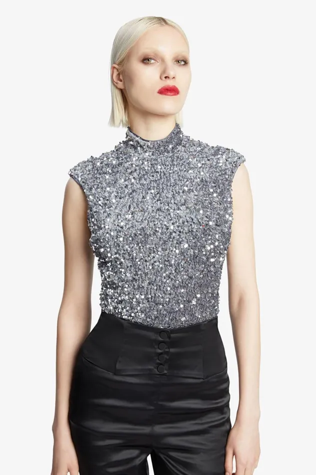 Bardot Bodysuits Women Kelso Velvet Sequin Bodysuit In Silver Silver Bardot Bodysuits Women Kelso Velvet Sequin Bodysuit In Silver Silver