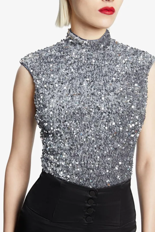 Bardot Bodysuits Women Kelso Velvet Sequin Bodysuit In Silver Silver Bardot Bodysuits Women Kelso Velvet Sequin Bodysuit In Silver Silver