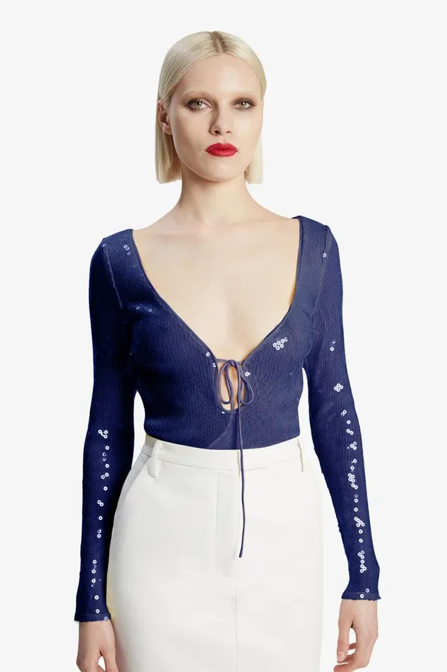 Bardot Bodysuits Women Verona Sequin Bodysuit In Navy Navy Bardot Bodysuits Women Verona Sequin Bodysuit In Navy Navy