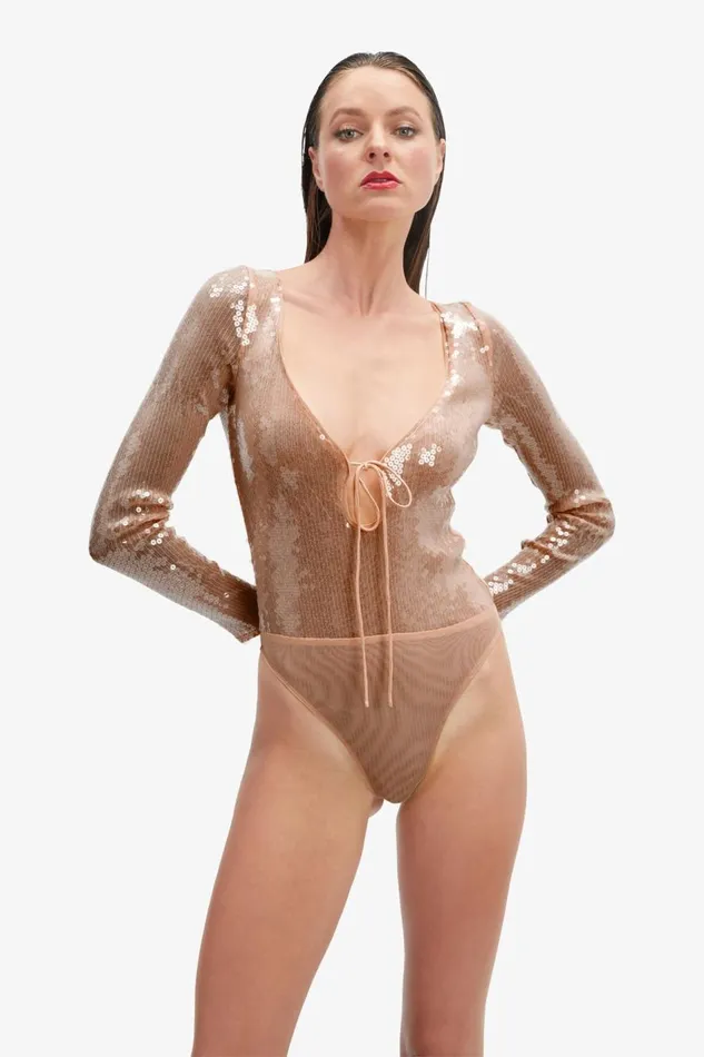 Bardot Bodysuits Women Verona Sequin Bodysuit In Nude Nude Bardot Bodysuits Women Verona Sequin Bodysuit In Nude Nude