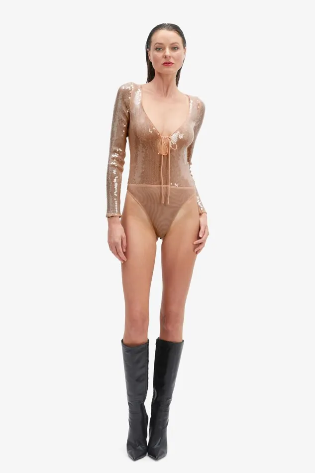 Bardot Bodysuits Women Verona Sequin Bodysuit In Nude Nude Bardot Bodysuits Women Verona Sequin Bodysuit In Nude Nude