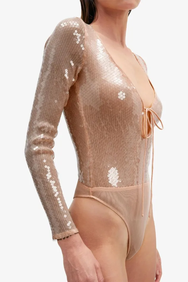 Bardot Bodysuits Women Verona Sequin Bodysuit In Nude Nude Bardot Bodysuits Women Verona Sequin Bodysuit In Nude Nude