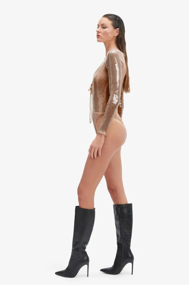 Bardot Bodysuits Women Verona Sequin Bodysuit In Nude Nude Bardot Bodysuits Women Verona Sequin Bodysuit In Nude Nude