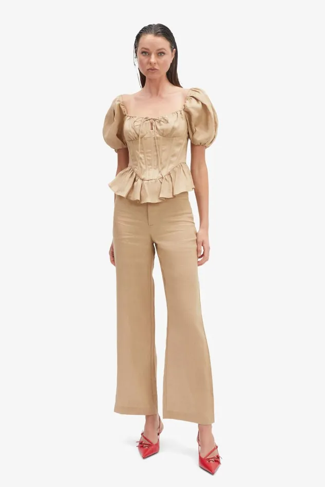 Bardot Corsets Women Esra Puff Sleeve Corset Top In Latte Latte Bardot Corsets Women Esra Puff Sleeve Corset Top In Latte Latte