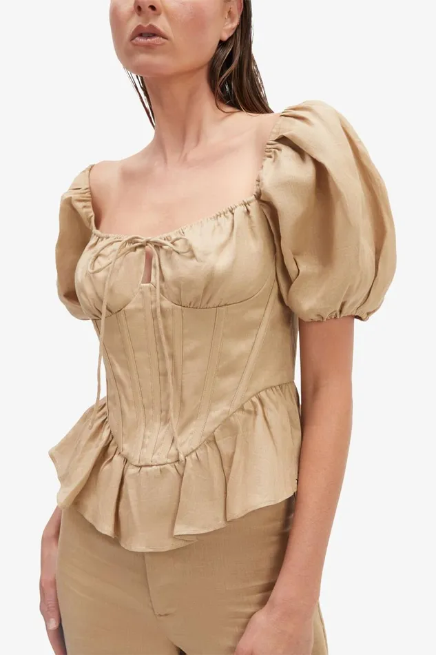 Bardot Corsets Women Esra Puff Sleeve Corset Top In Latte Latte Bardot Corsets Women Esra Puff Sleeve Corset Top In Latte Latte