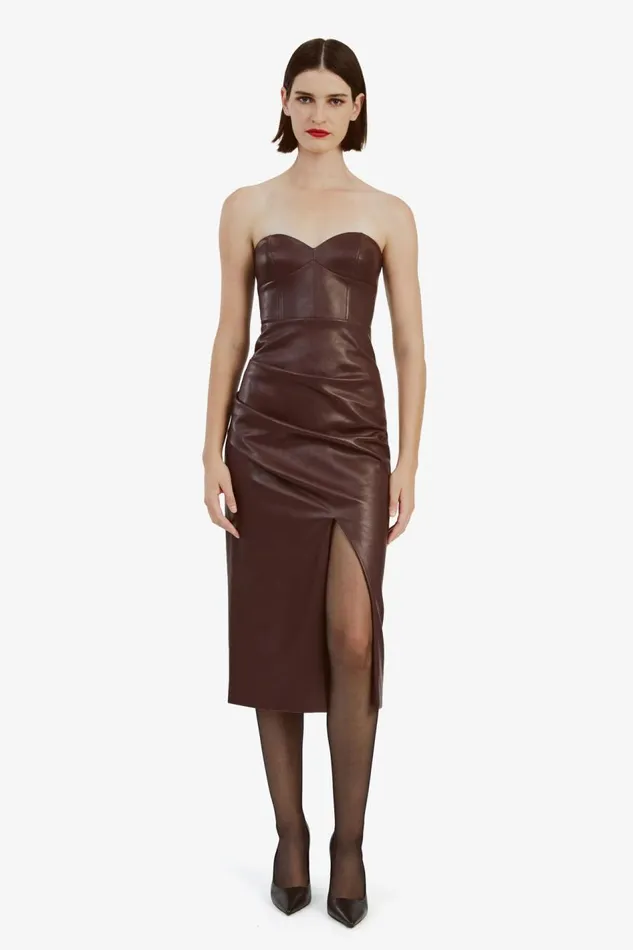 Bardot Day To Night Dresses Women Kai Vegan Leather Midi Dress In Deep Plum Deep Plum