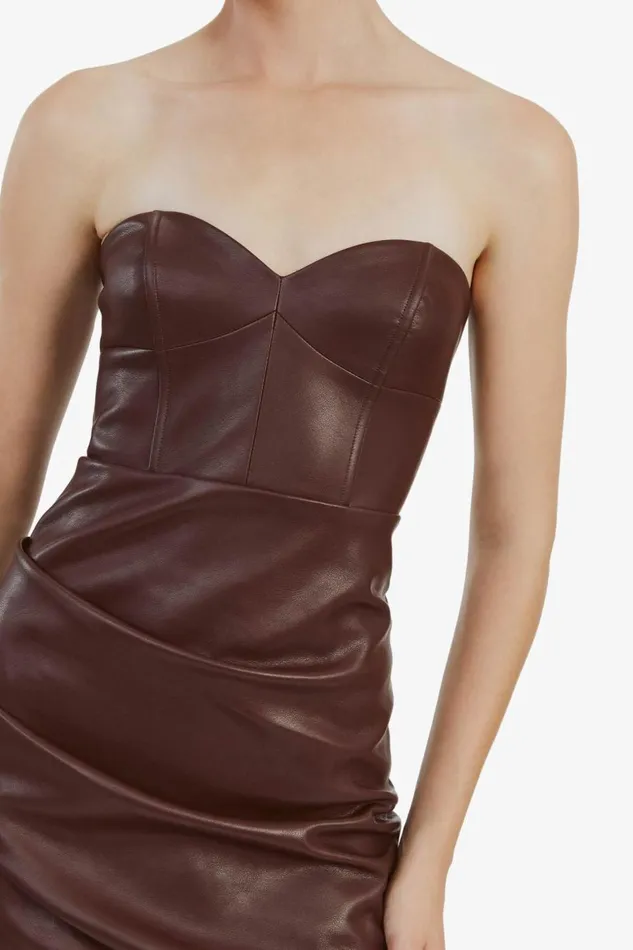 Bardot Day To Night Dresses Women Kai Vegan Leather Midi Dress In Deep Plum Deep Plum