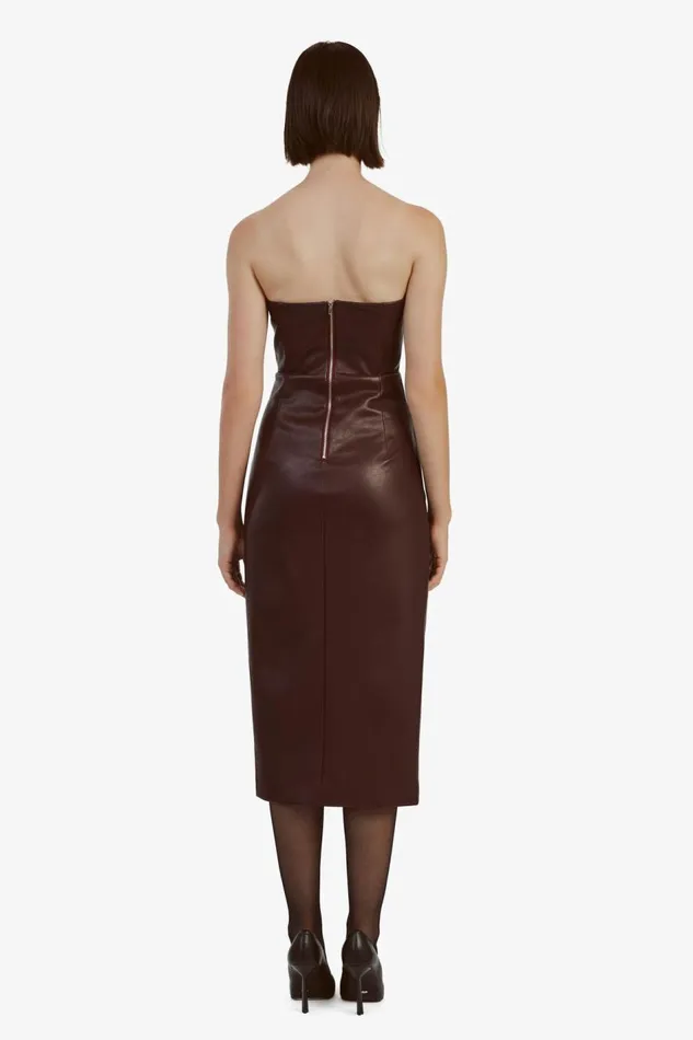 Bardot Day To Night Dresses Women Kai Vegan Leather Midi Dress In Deep Plum Deep Plum