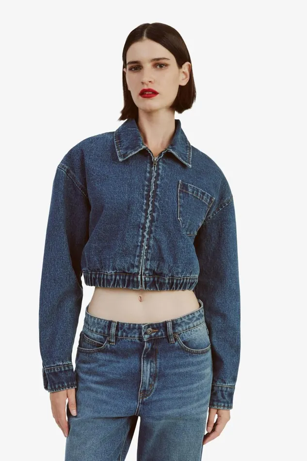 Bardot Denim Jackets Women Cropped Bomber Denim Jacket In Washed Indigo Washed Indigo Bardot Denim Jackets Women Cropped Bomber Denim Jacket In Washed Indigo Washed Indigo