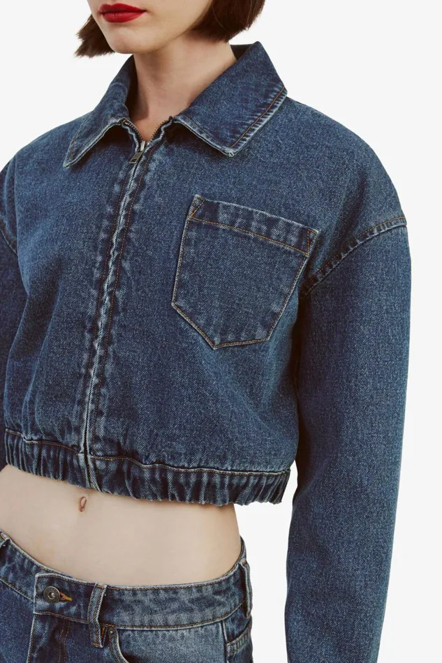 Bardot Denim Jackets Women Cropped Bomber Denim Jacket In Washed Indigo Washed Indigo Bardot Denim Jackets Women Cropped Bomber Denim Jacket In Washed Indigo Washed Indigo