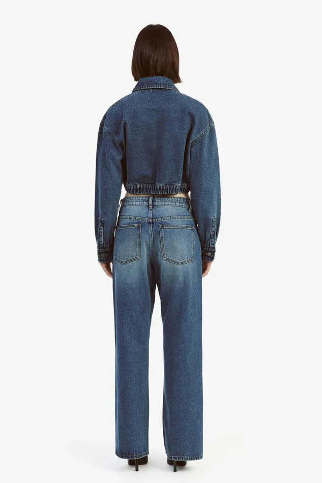 Bardot Denim Jackets Women Cropped Bomber Denim Jacket In Washed Indigo Washed Indigo Bardot Denim Jackets Women Cropped Bomber Denim Jacket In Washed Indigo Washed Indigo