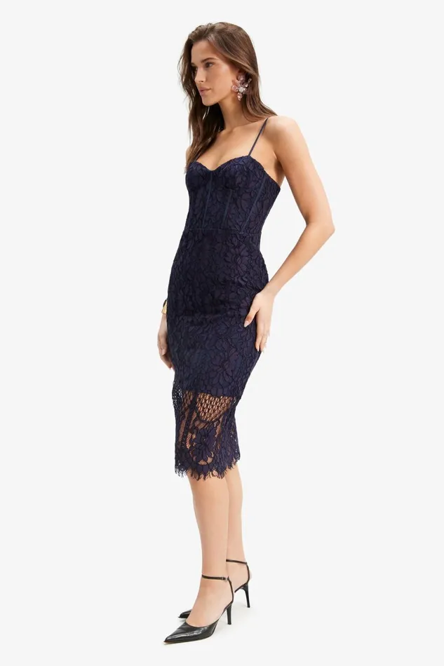 Bardot Occasion Dresses Women Florence Midi Lace Dress In Navy Navy Bardot Occasion Dresses Women Florence Midi Lace Dress In Navy Navy