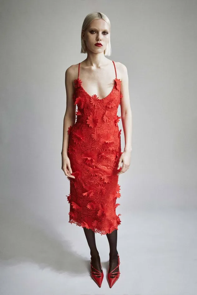 Bardot Party Dresses Women Adei Lace Midi Dress In Fire Red Fire Red