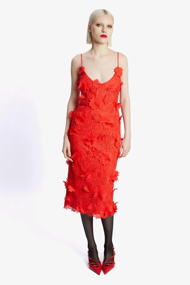 Bardot Party Dresses Women Adei Lace Midi Dress In Fire Red Fire Red