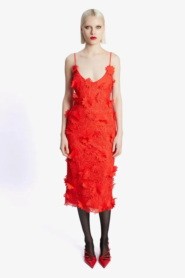 Bardot Party Dresses Women Adei Lace Midi Dress In Fire Red Fire Red
