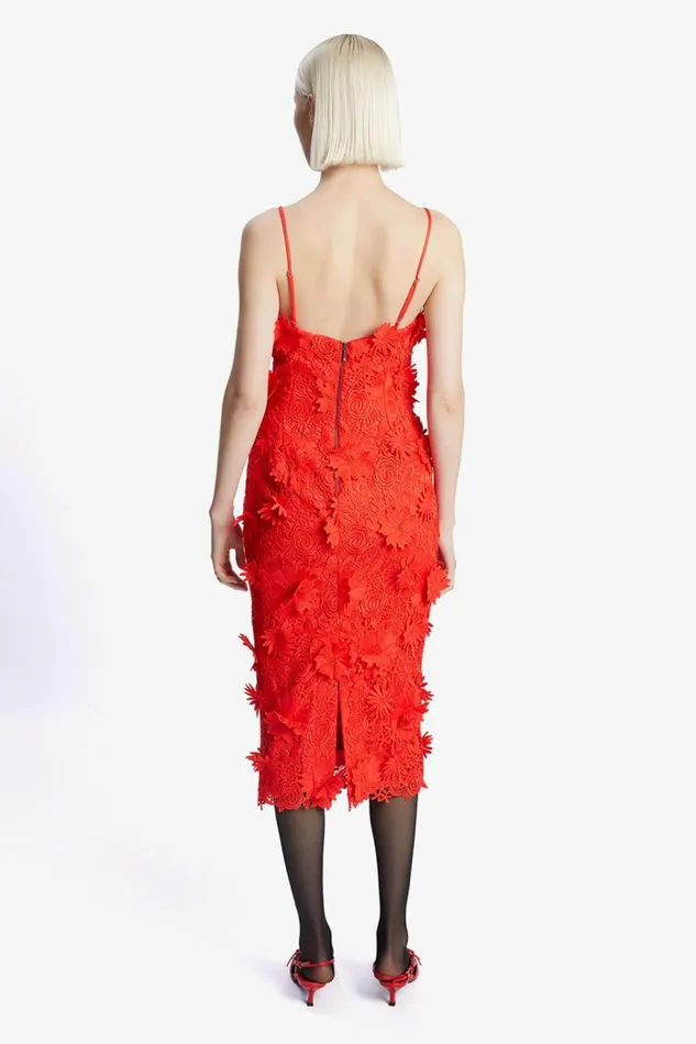 Bardot Party Dresses Women Adei Lace Midi Dress In Fire Red Fire Red