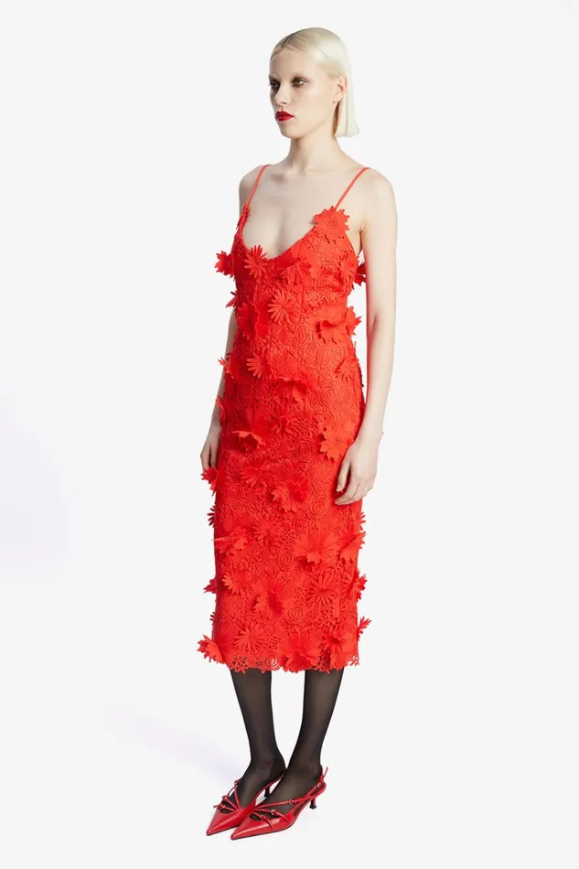 Bardot Party Dresses Women Adei Lace Midi Dress In Fire Red Fire Red