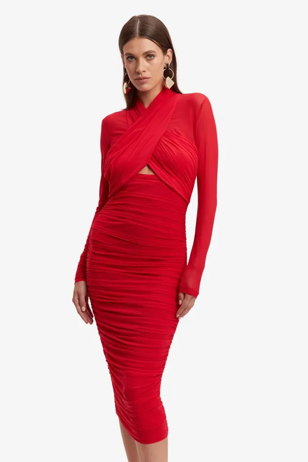 Bardot Party Dresses Women Aliyah Dress In Fire Red Fire Red Bardot Party Dresses Women Aliyah Dress In Fire Red Fire Red