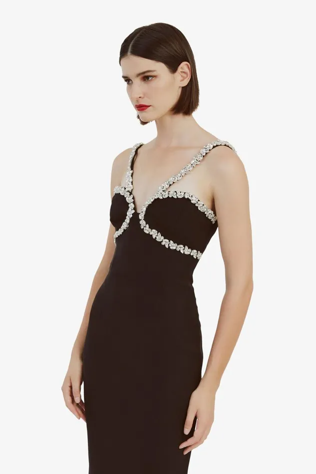 Bardot Party Dresses Women Amalia Diamante Midi Dress In Black Black Bardot Party Dresses Women Amalia Diamante Midi Dress In Black Black
