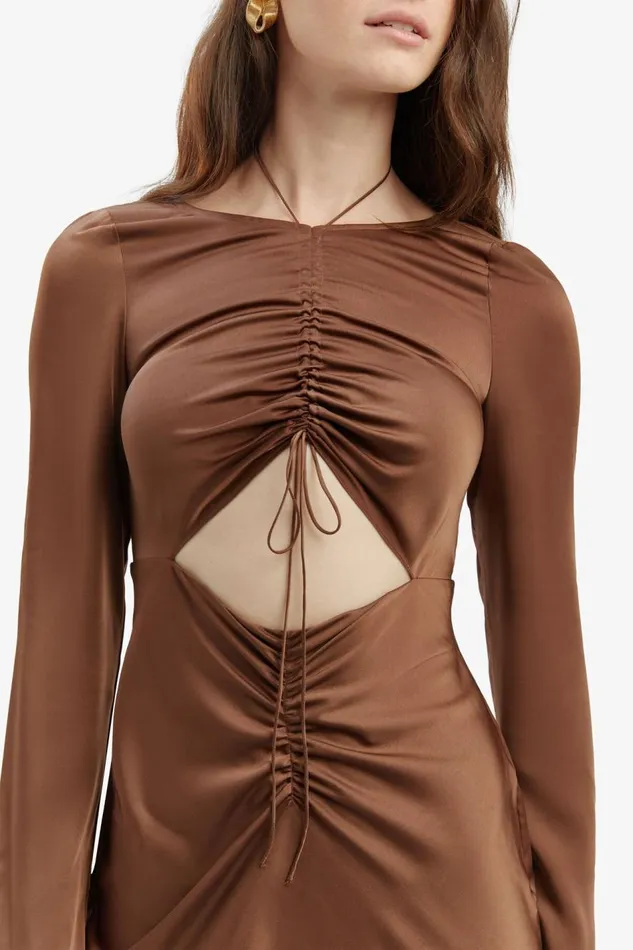 Bardot Party Dresses Women Daring Satin Midi Dress In Chocolate Chocolate Bardot Party Dresses Women Daring Satin Midi Dress In Chocolate Chocolate