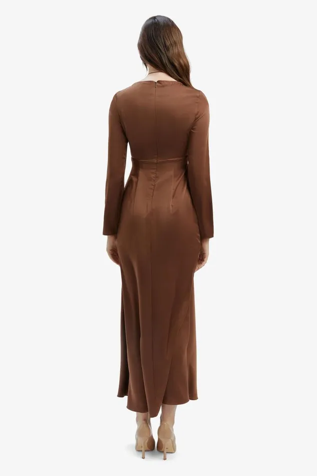 Bardot Party Dresses Women Daring Satin Midi Dress In Chocolate Chocolate Bardot Party Dresses Women Daring Satin Midi Dress In Chocolate Chocolate