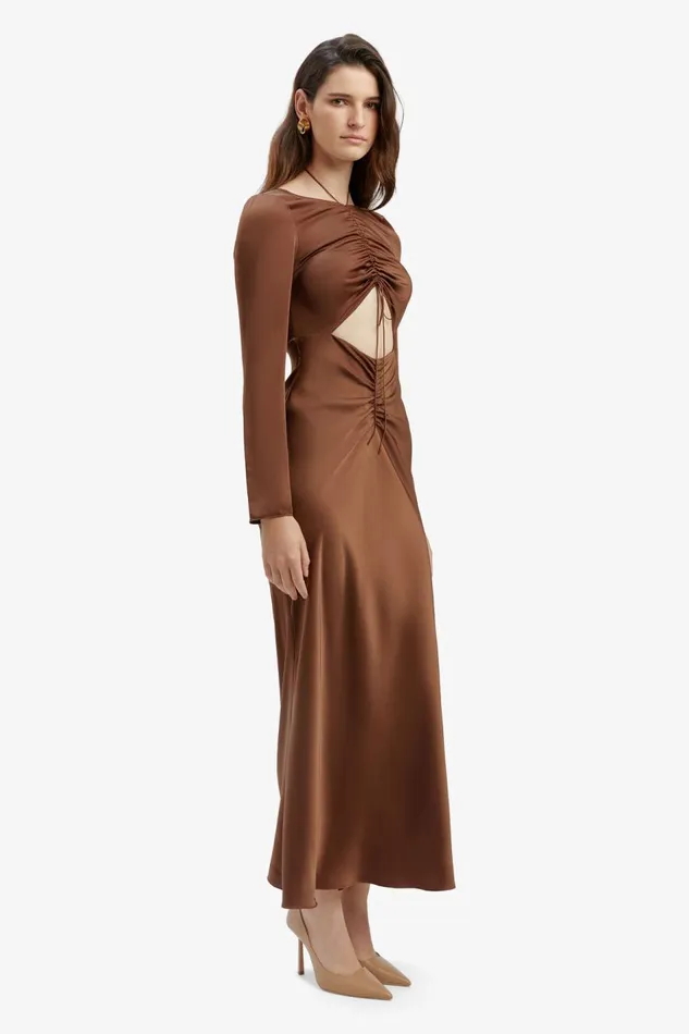 Bardot Party Dresses Women Daring Satin Midi Dress In Chocolate Chocolate Bardot Party Dresses Women Daring Satin Midi Dress In Chocolate Chocolate