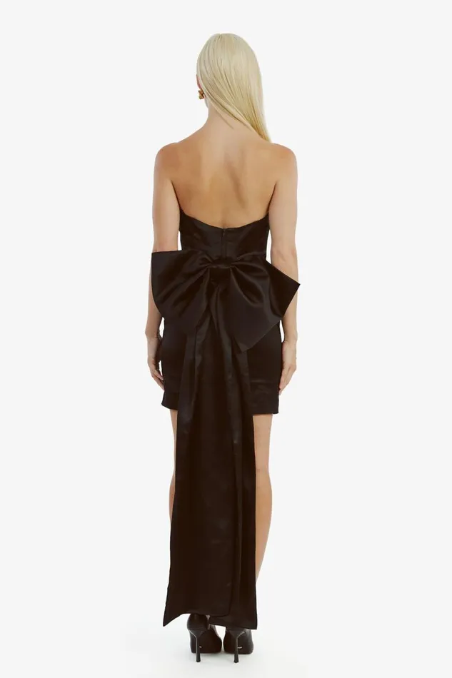 Bardot Party Dresses Women Eleni Bow Back Satin Dress In Black Black Bardot Party Dresses Women Eleni Bow Back Satin Dress In Black Black