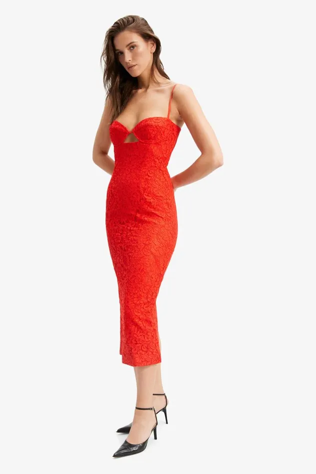 Bardot Party Dresses Women Ivanna Lace Midi Dress In Fire Red Fire Red Bardot Party Dresses Women Ivanna Lace Midi Dress In Fire Red Fire Red
