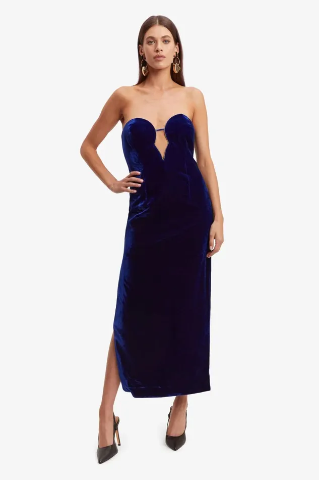 Bardot Party Dresses Women Lilah Velour Midi Dress In Vibrant Blue Vibrant Blue Bardot Party Dresses Women Lilah Velour Midi Dress In Vibrant Blue Vibrant Blue