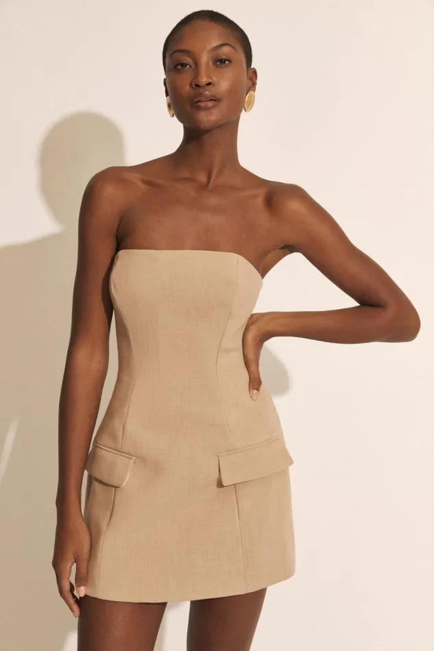 Bardot Party Dresses Women Madeline Hour Glass Mini Dress In Tan Tan