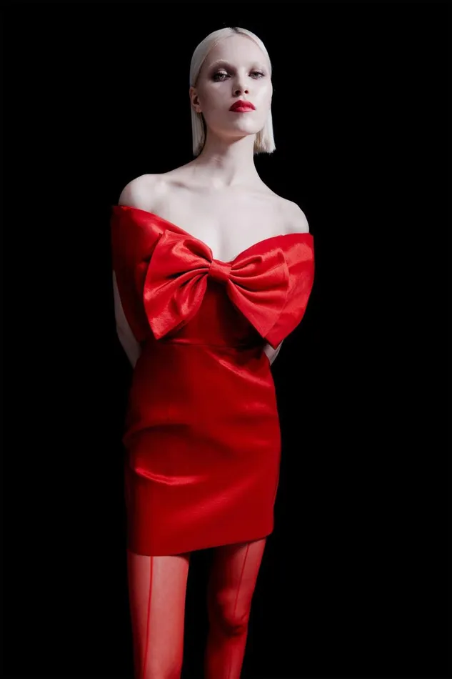 Bardot Party Dresses Women Mini Bow Dress In Fire Red Fire Red