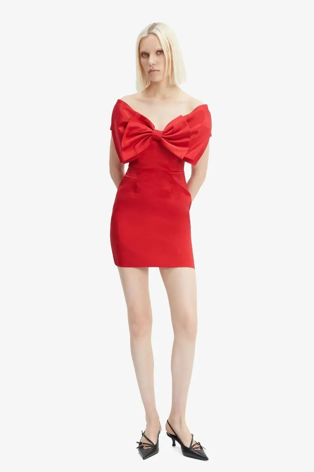 Bardot Party Dresses Women Mini Bow Dress In Fire Red Fire Red Bardot Party Dresses Women Mini Bow Dress In Fire Red Fire Red