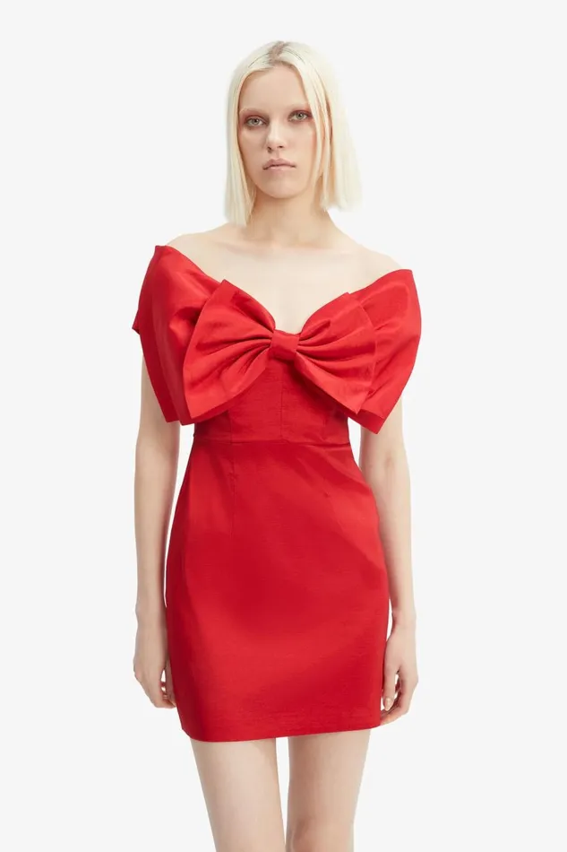 Bardot Party Dresses Women Mini Bow Dress In Fire Red Fire Red Bardot Party Dresses Women Mini Bow Dress In Fire Red Fire Red